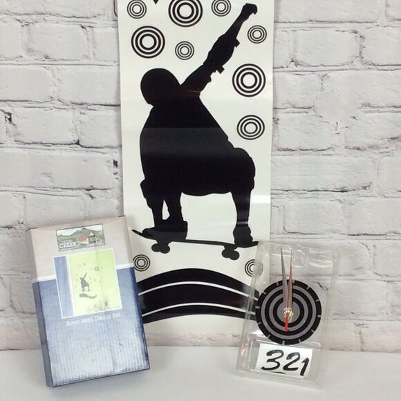 Cobble Creek Boys’ Wall Decor Skateboarder Clock Peal & Stick Sports Black - Picture 5 of 8
